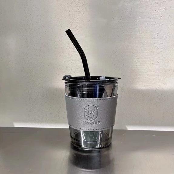 Tasse à café et à eau en verre isolant de haute qualité avec paille en bambou – Tasse de voyage portable et cadeau