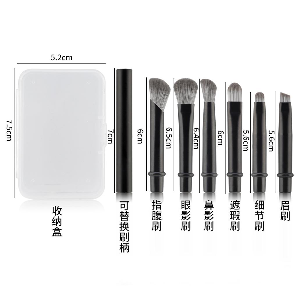6 Convenient Mini Travel Makeup Brush Set Removable Replacement Brush Head, Nose Shadow Brush Concealer Brush Eyeshadow Brush