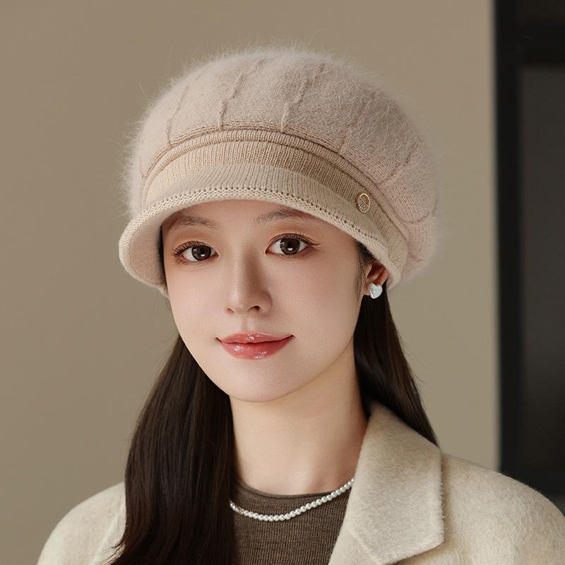 

Women Autumn and Winter New Models In The Elderly Rabbit Fur Warm Knitted Cap Outdoor Riding Cold Hat one size бежевый