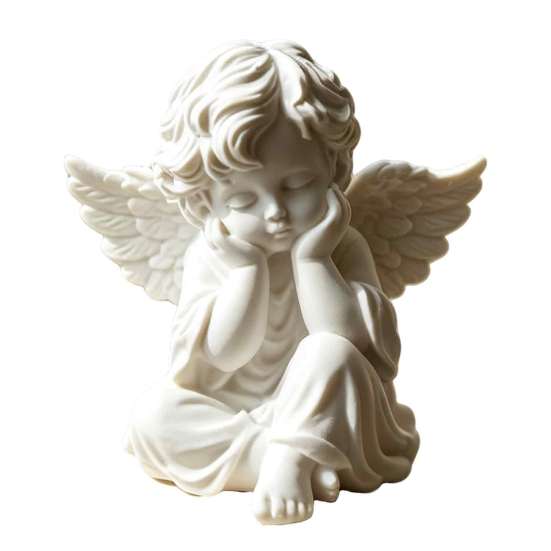 Holding Chin Angel Statue 3D Printed Retro Figurine, Guardian Statue, Winged Figurine Matte White Sculpture for Home Office Desk Decor