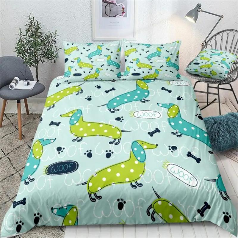 Cartoon Haustier Bettwäsche Set Dackel Wursthund Bettbezug Set Niedlich Kinder Teenager Steppdeckenbezug Taupe Bettdecke Hund Heimtextil