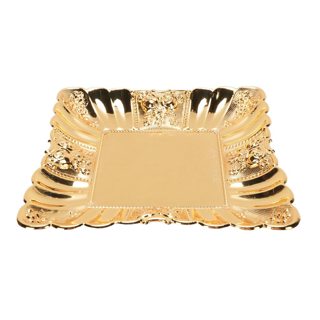 Gold Decorative Tray Rose Embossed Metal Storage Organizer for Coffee Table Bathroom Bedroom Makeup Room