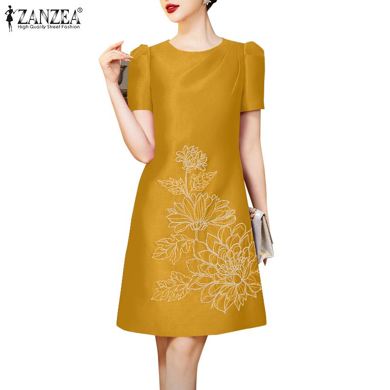 ZANZEA Rochie Casual de Vară cu Mânecă Scurtă și Gât Rotund pentru Femei