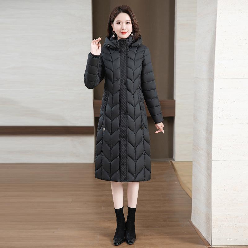 2025 Cotton Jacket New Over-the-Knee Down Padded Jacket Slim Slim Thickened Jacket Padded Jacket Winter Hood