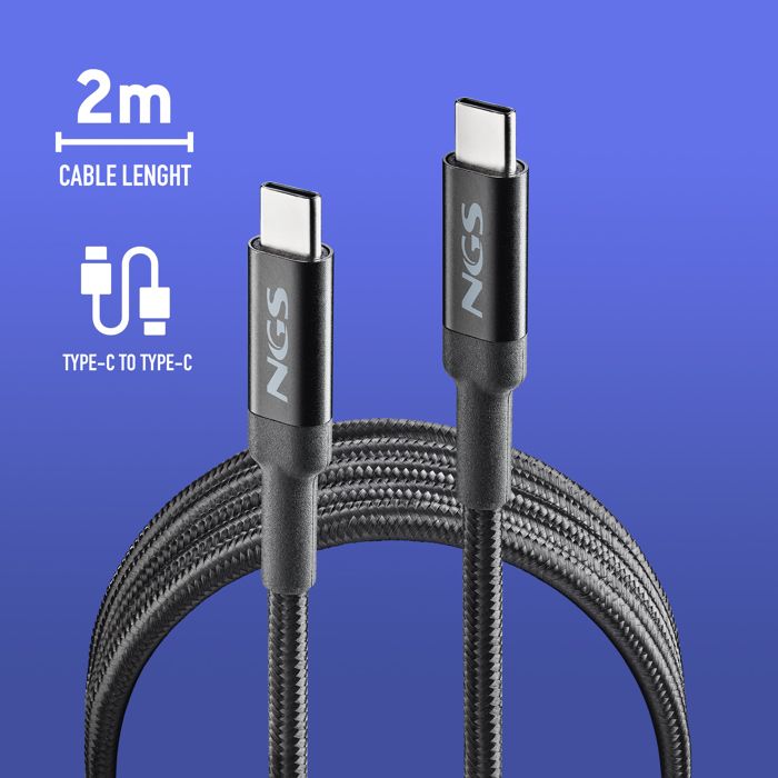 NGS KNOT 65W-2 : kabel USB C do Type-C o długości 2 m do szybkiego ładowania urządzeń do 65 W. Wysoka kompatybilność. Czarny.