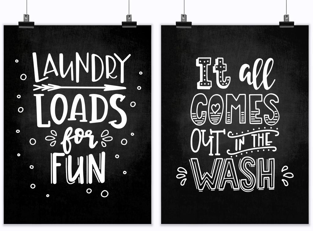 Inkdotpot 2 Piece Laundry Signs for Laundry Room Decor Wash Dry Fold Repeat Poster With Frame, Laundry Room Wall Art Signs Framed