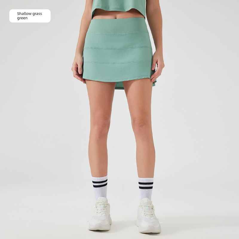Foreign Trade New Sports Short Dress Women Summer Ice Feeling Quick-Drying Breathable Fake Two Pieces Anti-exposure Yoga Skirt Fitness Tennis Skirt