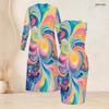 Women Plus Size Printed Two Piece Set Long Sleeve Open Front Cardigan Sleeveless Bodycon Dress Black Pink