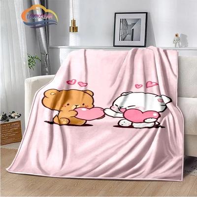 Cartoon Print Bear and Pa Blanket Cute Bubu  Dudu Series  S Warm Flannel Soft Comfortable Home Bed#(13)