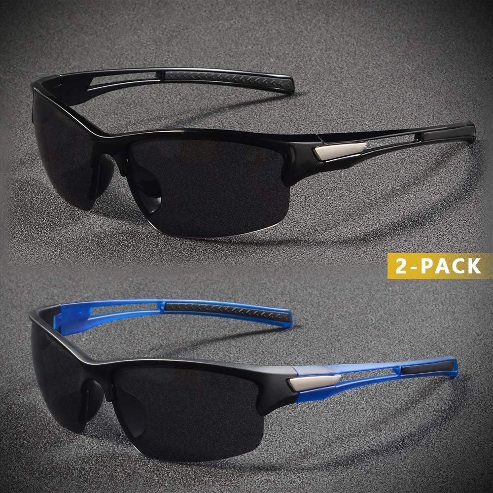 

CRIXALIS 2Pcs Half Frame Sports Sunglasses For Men For Running Cycling Designer Mirror Anti-reflective Goggle Shade UV400
