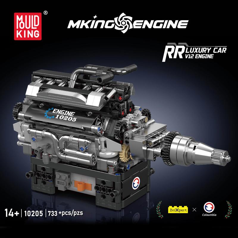 Mould King 10205 The RR Luxury Car V12 Engine Building Block Assembly Car Brick Set Technical Car Toys Kids Christmas Gift