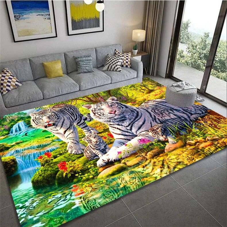Cartoon Tiger HD Printing Art Camping Carpet Living Room Home Decoration Sofa Bed Carpet Non Slip Chair Cushion Casual Cushion