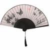 Elegant Silk Material Vintage Silk Folding Fan Bamboo Frame Vintage Classical Chinese Fan Folding Dance Fan Photo Props