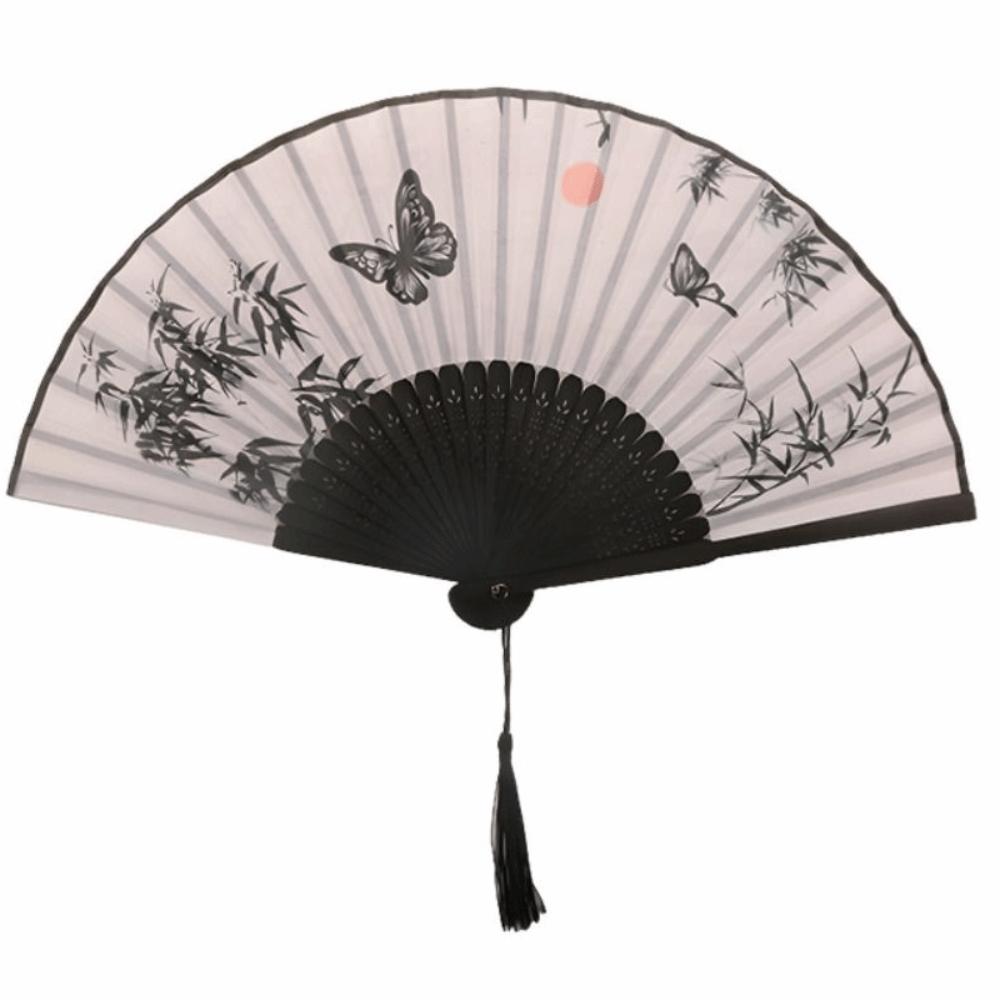 Elegant Silk Material Vintage Silk Folding Fan Bamboo Frame Vintage Classical Chinese Fan Folding Dance Fan Photo Props