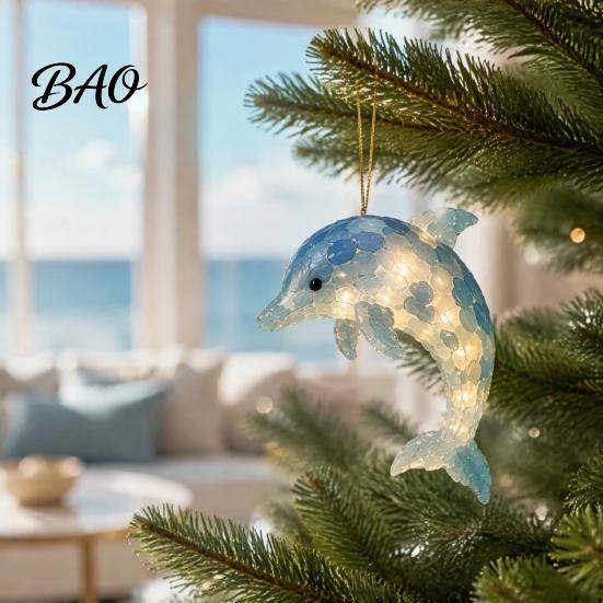 Custom Tree Ornaments Ocean Theme Christmas Ornaments, 2D Flat Acrylic Hanging Decor with Sea Animal Special Designs, Holiday Decorations for