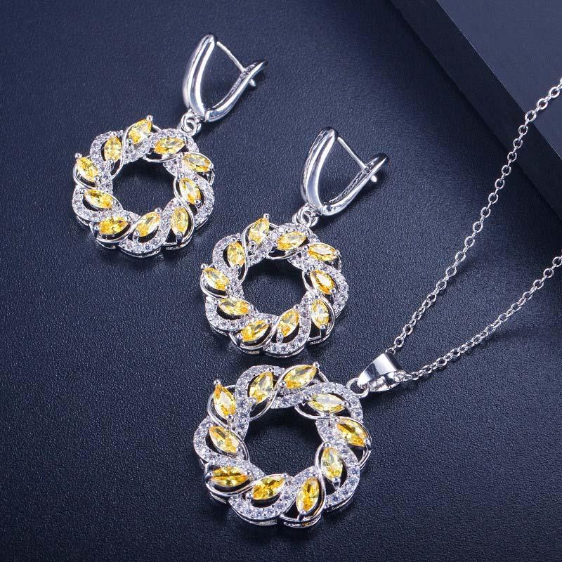 

WWJ Высокое качество огранки «маркиза» с кубическим цирконием, комплект ожерелья и серег с полыми подвесками жёлтый