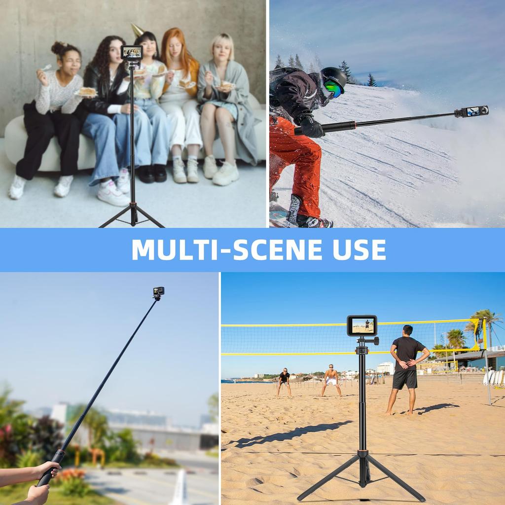 162CM Selfie Tripod Stand for Action Camera with Quick Release Inch Extendable Pocket Tripod for DJI Osmo Pocket 5 Insta360 AKASO DSLR Lightweight
