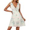 Women's Summer Dress V Neck Sleeveless Casual Floral Print Hem Pleated Dress