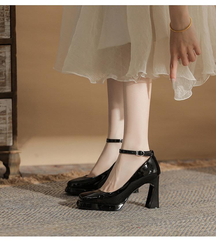 

Fashion High Heels Platform Pumps Mujer 2024 Spring New Fashion Buckle Solid Black Shoes Woman PU Leather Waterproof Shoes Femme 35 чёрный