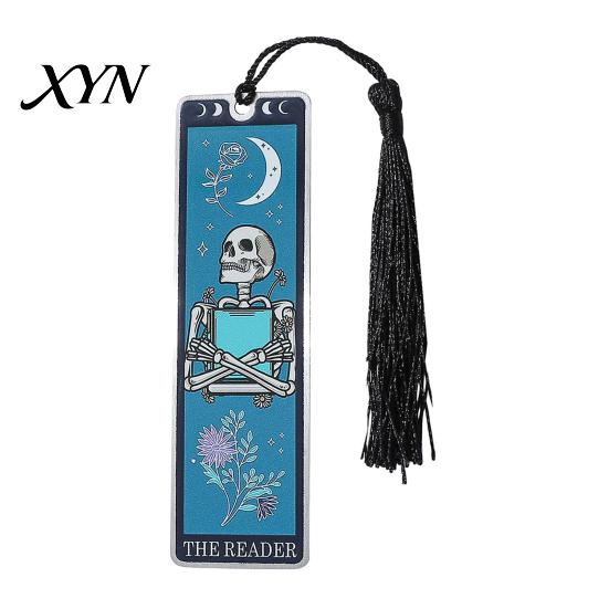 Skull Pattern Bookmark Tarot Card Bookmark, Stainless Steel Skeleton Page Marker, Thin High-definition Printed Metal Book Mark for Students