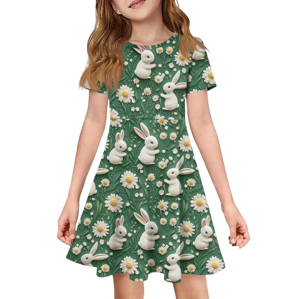 Girl Summer Dress Color & Print Short Sleeve Dress With Pocket Casual Dress Shorts Sleeve Party Dress Easter Day