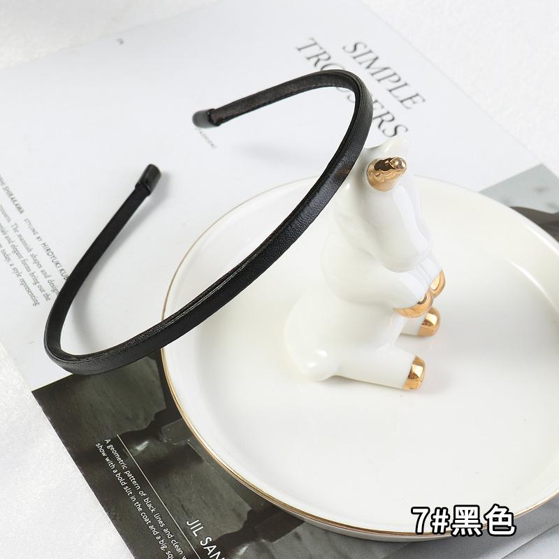 Neue Damen Vintage PU Leder Einfache Dünne Haarbänder Schlichte Handgemachte Einfarbige Stirnbänder Wasch-Stirnbänder Elegante Haarreife