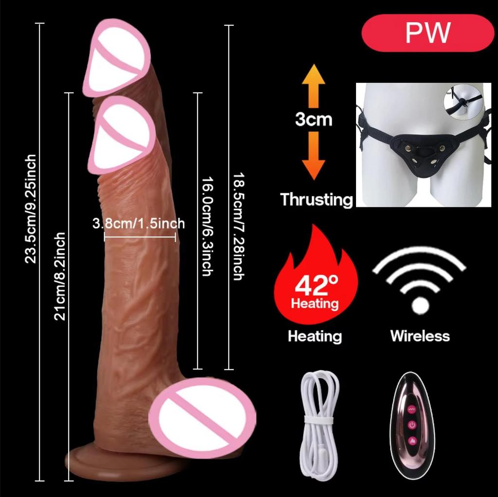 Automatisches Stoßen Kabelloser Vibrator Teleskop-Dildos für Frauen Großer Dildo Vibrator Heizung Hautgefühl Realistischer Penis 18+