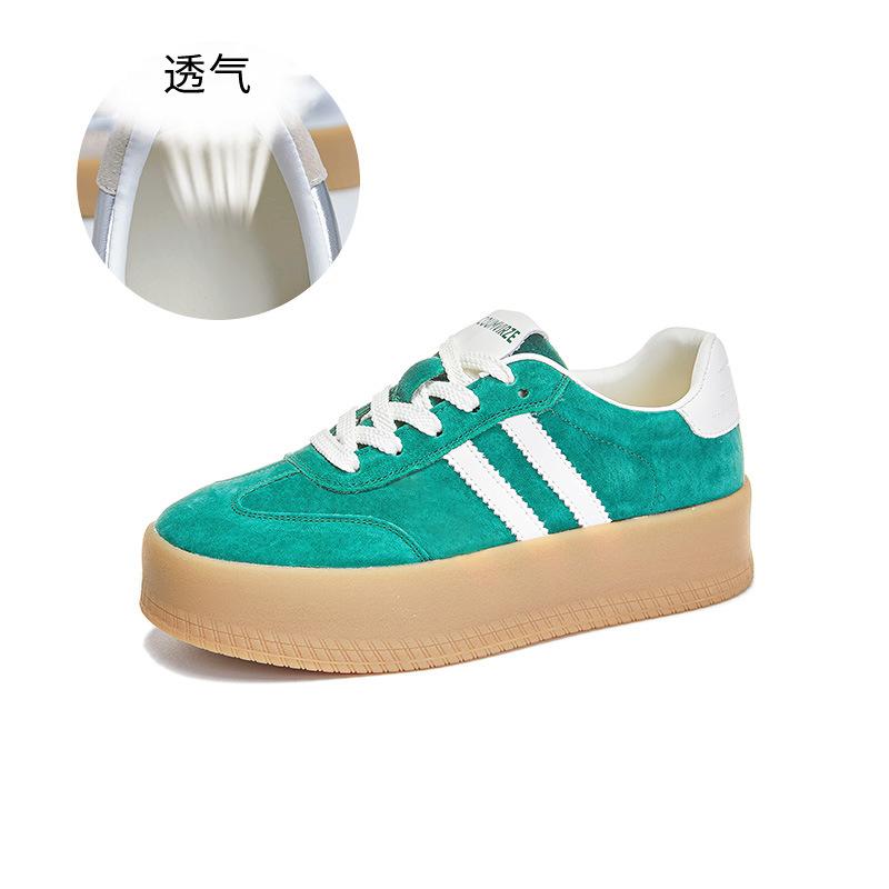 

Кожаные немецкие кроссовки женские летние 2025 года новые универсальные туфли Forrest Gump ретро круглая спортивная обувь повседневная плоская женская обувь 35 зелёный