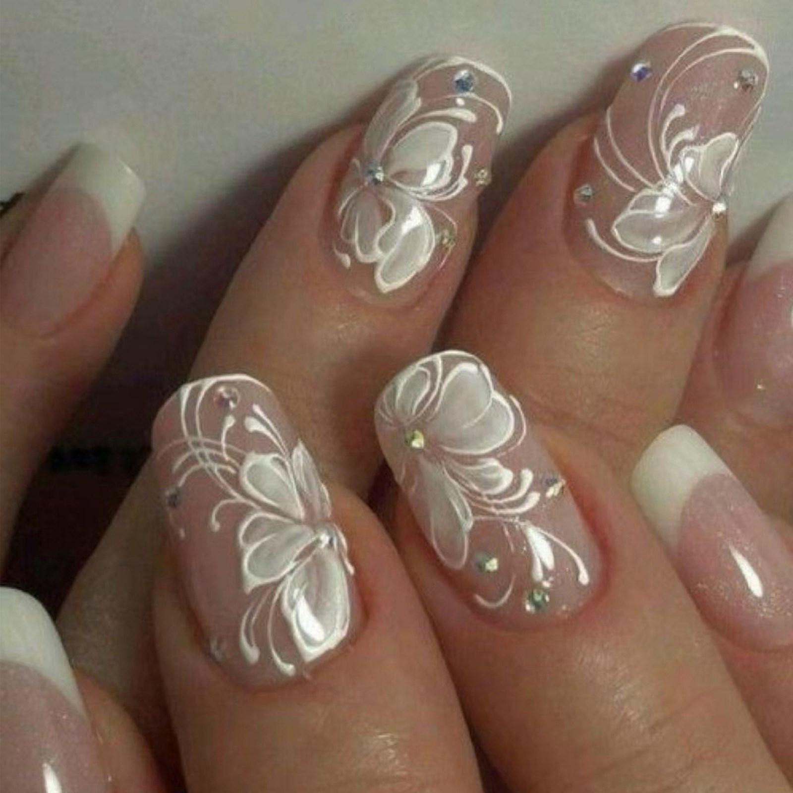 

Квадратные накладные ногти, накладные ногти с цветочным узором, наклеиваемые на ногти, искусственные акриловые ногти 24 шт., накладные ногти для женщин и девочек