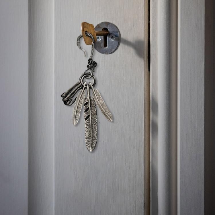 Distinctive Feather Keychain Charm In Antique Silver With Turquoise for Individualistic Fashion Statements Pieces