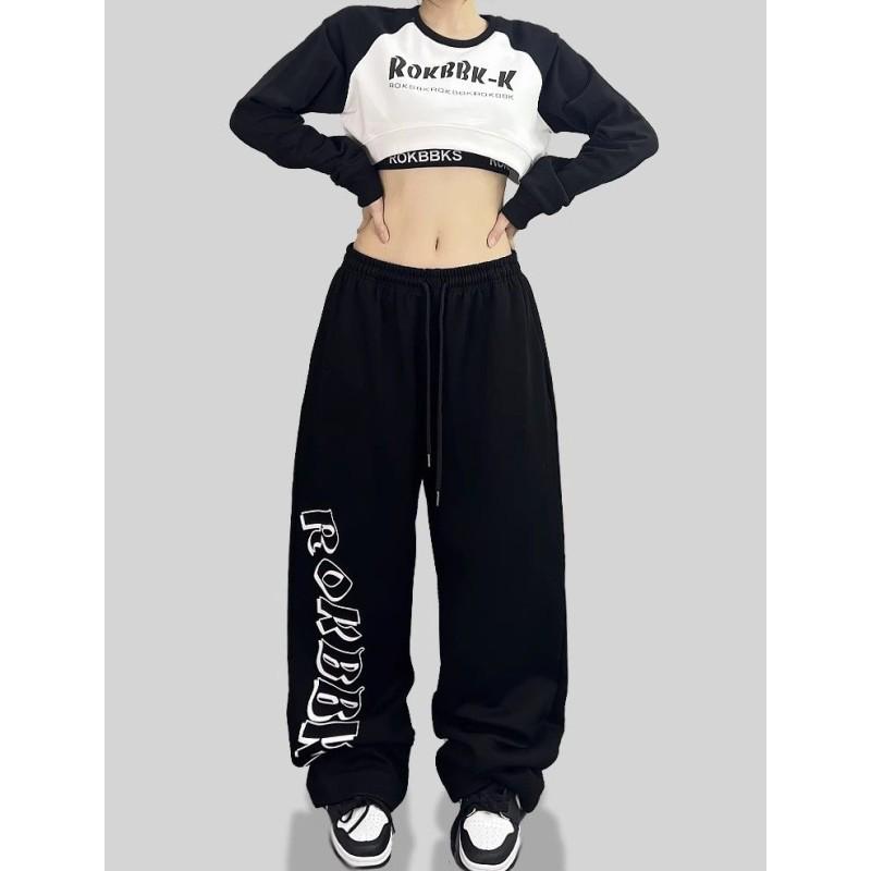 Dámské hip-hopové streetové taneční tepláky se stahovací šňůrkou: Trendy volné ležérní kalhoty s jazzovým potiskem