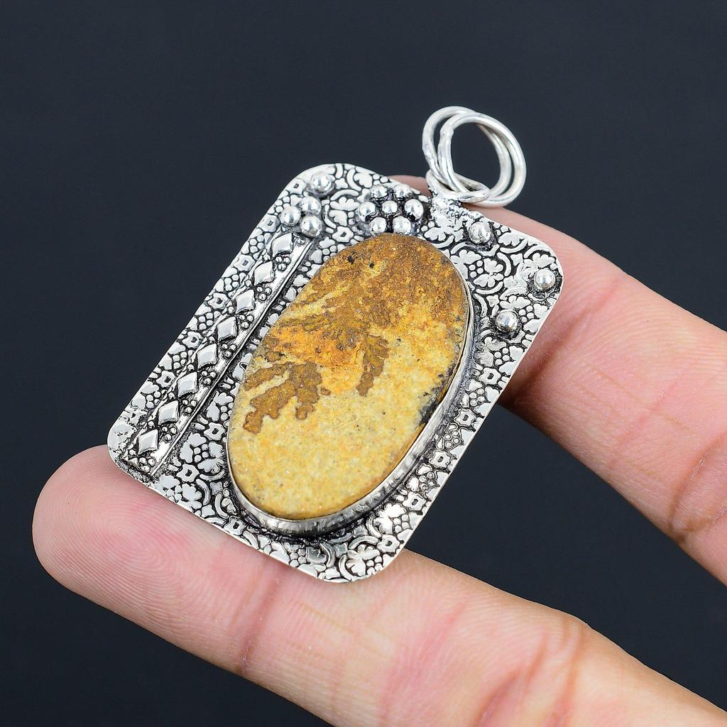 Easter Deal Oval Psilomelane Dendrite Stone 925 Sterling Silver Pendant Jewelry