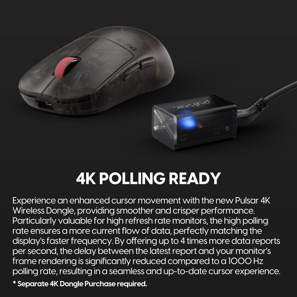 Pulsar Gaming Gears X2H Mini Clear Black Wireless Gaming 26000 DPI Optical PAW3395 Mouse, Ultra-Lightweight 52g, Ambidextrous, 2.4GHz, 1ms, Sensor,