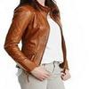 Noora Women's Tan Lambskin Leather Jacket, Quilted Design Motor Biker Leather Jacket, Western Style Leather Jacket