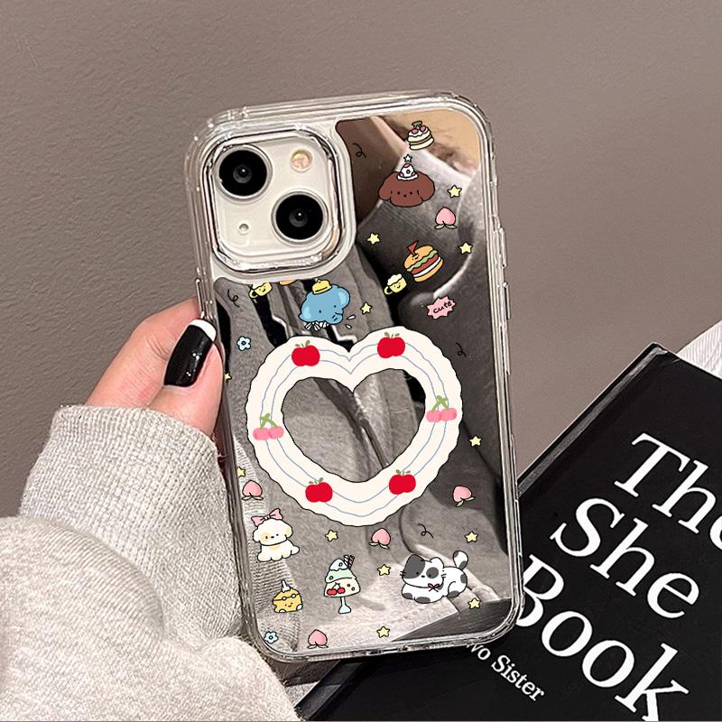 Handyhüllen für iPhone 11 13 XR 15 Pro Max 12 14 Pro Max Hülle iPhone 16 XS Max Spiegel Schutzhülle Mirror Exquisite Cartoon Wasserdicht