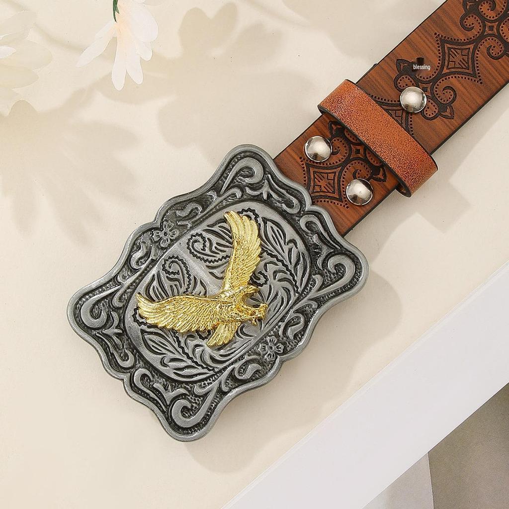 Vintage Animal Print White Leather Belt with Buckle