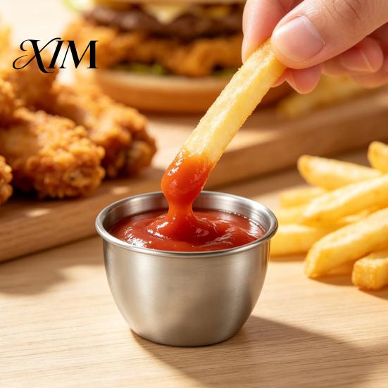 Small Metal Food Storage for Baby Stainless Steel Sauce Cup with Silicone Lid, Reusable Leakproof Dip Cups Bento Box Condiment Container, Dipping Bowl