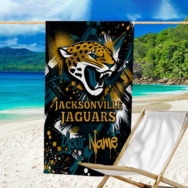 Custom Name Beach Towel Jaguars Team Spirit Beach Towel, Soft Microfiber, Gift for Her/Him, Birthday, for Pool, Beach, Travel, Fan Gifts