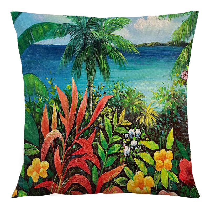 Summer Beach Landscape Retro Cushion Cover 45x45cm Polyester Pillowcase Home Decor Sofa Chair Waist Cushion Cushion Cover