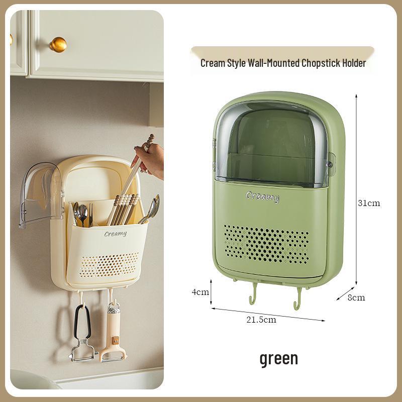 Wall-Mounted Dustproof Kitchen Chopstick Holder with Lid – Multifunctional Storage & Draining Rack