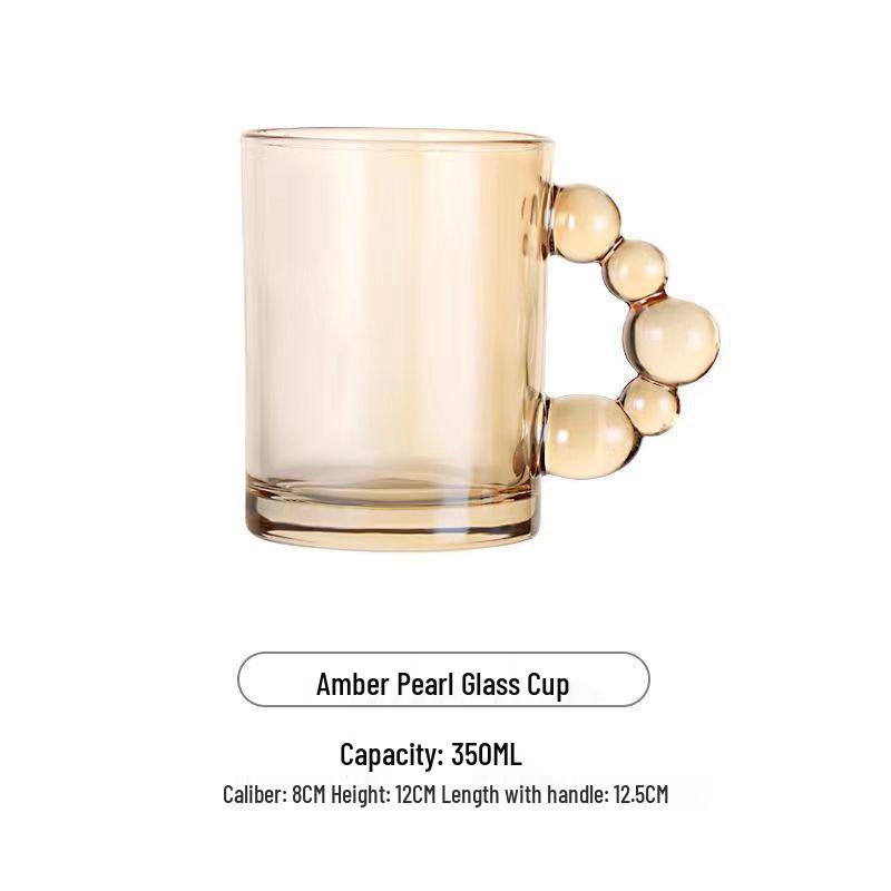 Wanghong Bubble Glass Cup with Pearl Handle - Multipurpose for Water, Milk, Coffee, Beer, or Beverages