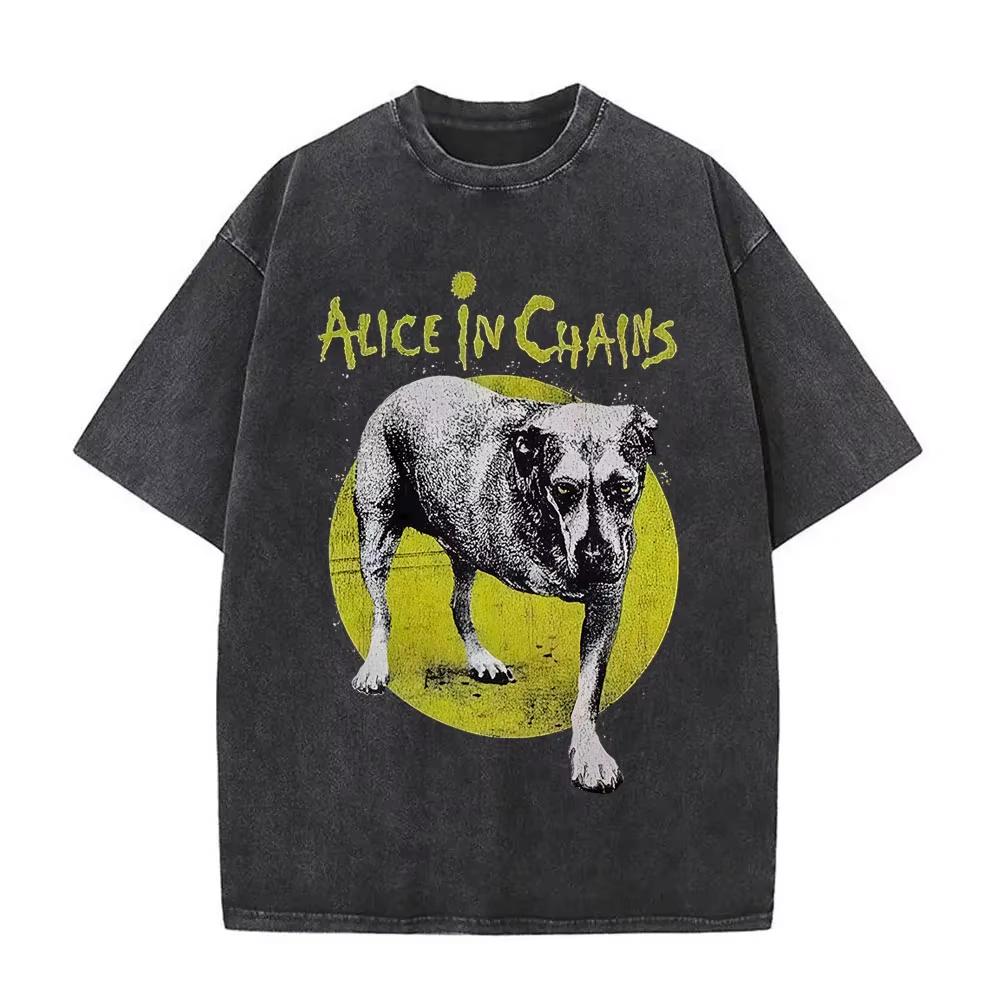 Washed Vintage Rock Band Alice In Chains Graphic Tshirts Men Women Retro Gothic Punk T Shirts Mens Oversized Short Sleeve Tops