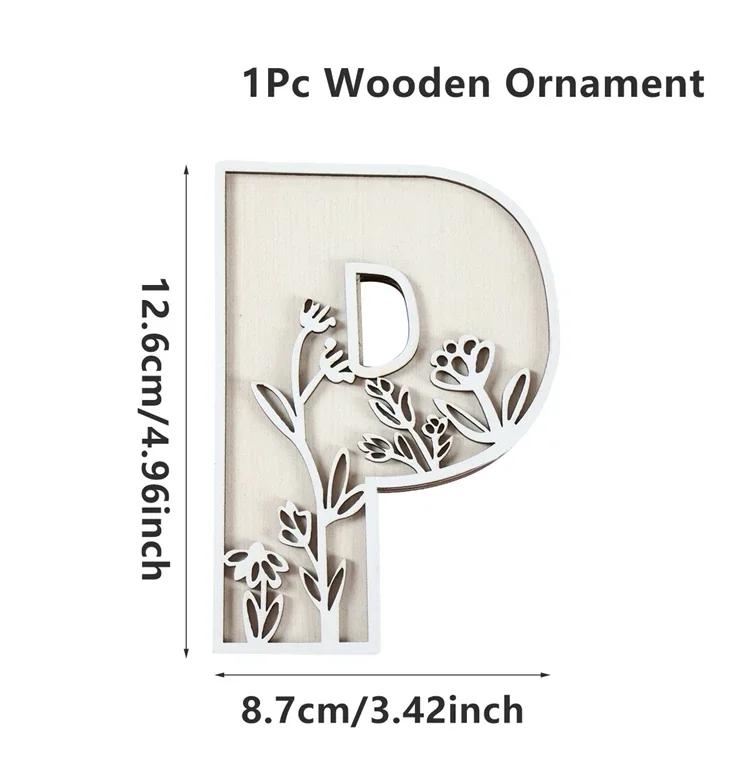 Wooden Alphabet Letters Wall Decor Set Engraved Floral Pattern Home Craft Ornaments Elegant Display for Living Room