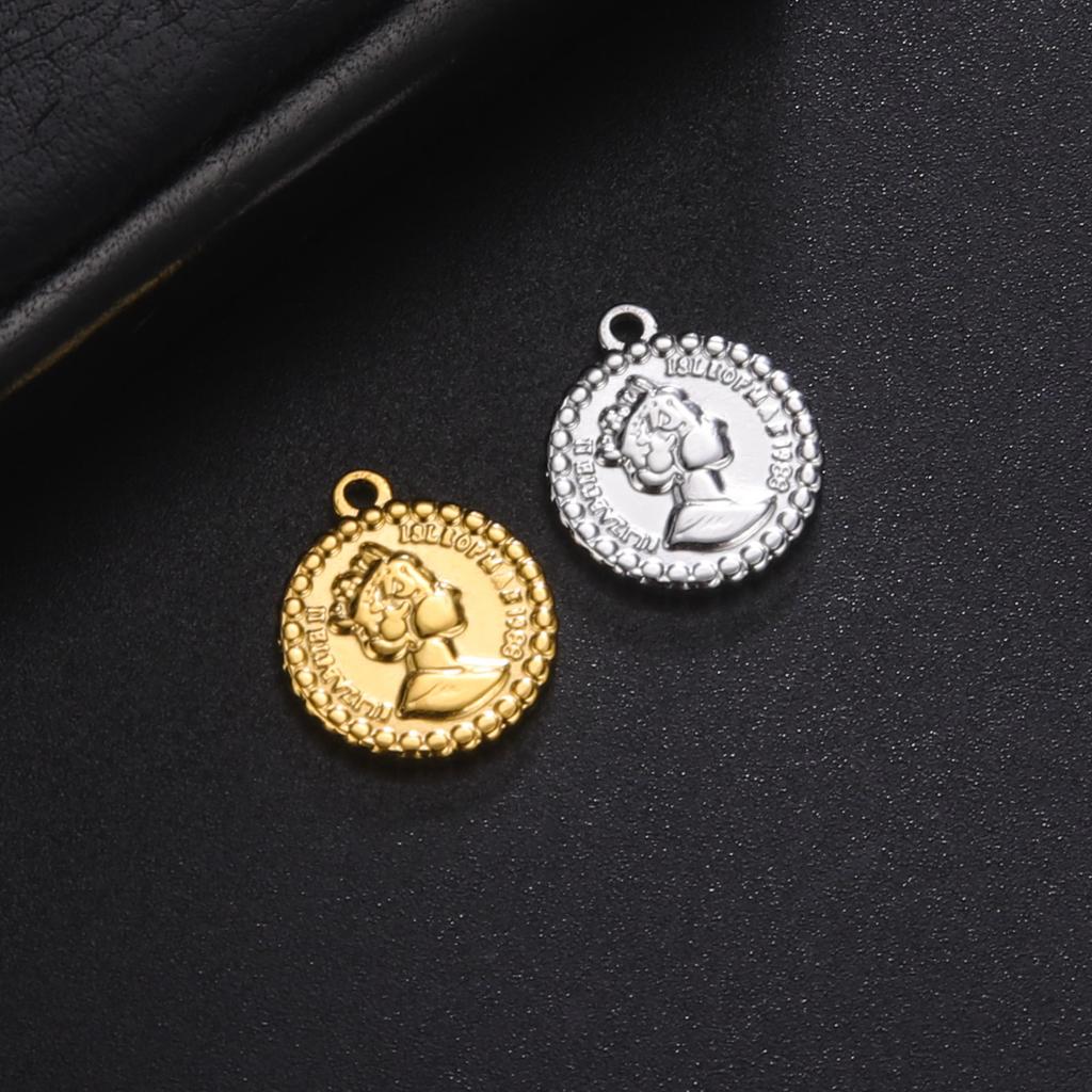Teamer 5pcs/lot Queen Elizabeth Charms for Jewelry Making Stainless Steel Round Pendant DIY Necklace Bracelet Jewelry Accessory