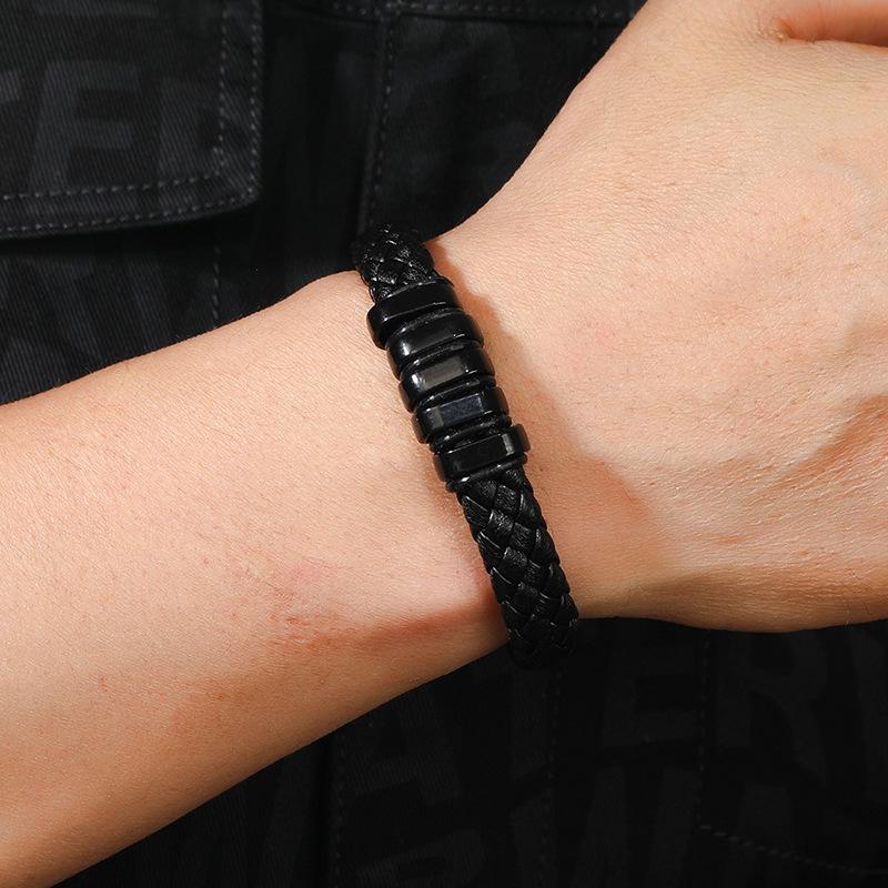 Men PU Leather Bracelet Magnet Buckle Bangle Birthday Gift