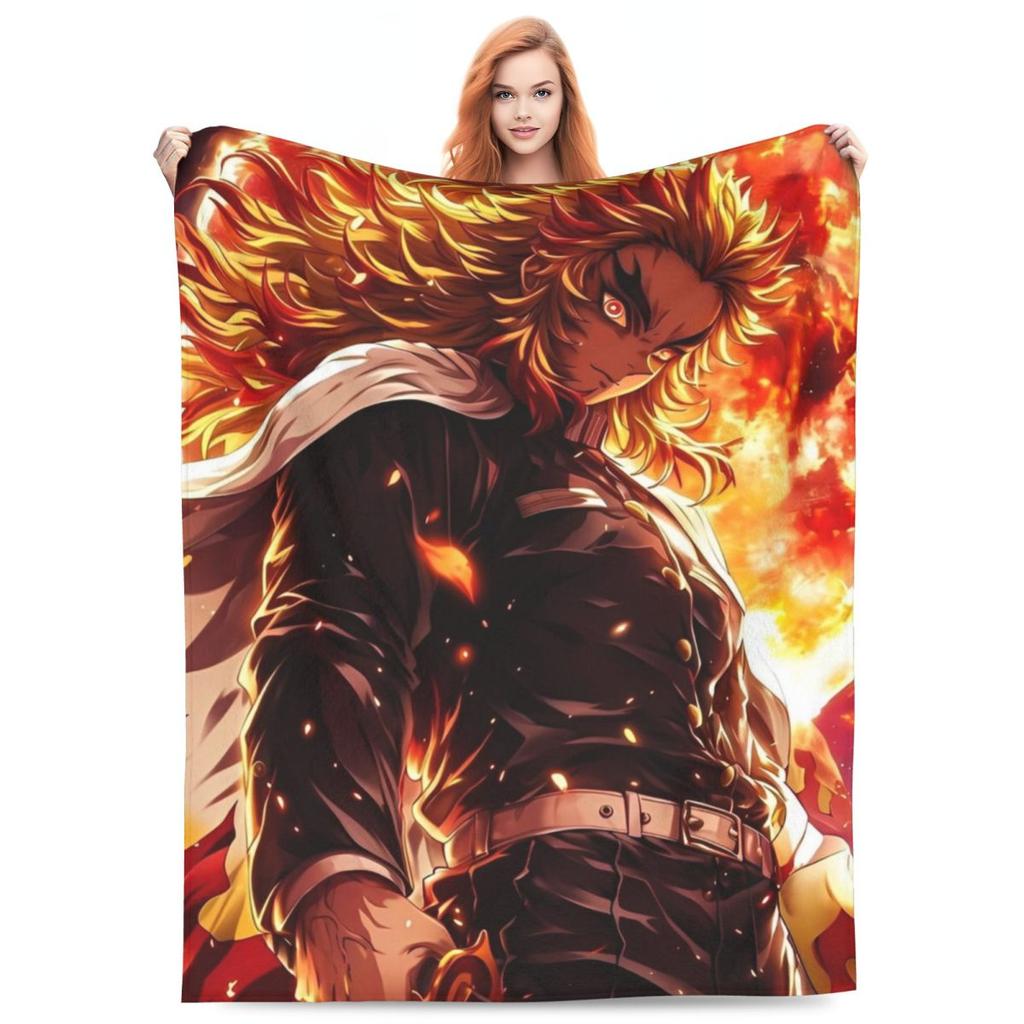 Flame Hashira Kyojuro Rengoku Blankets Anime Demon Slayer Plush Funny Warm Throw Blanket for Coverlet Spring/Autumn