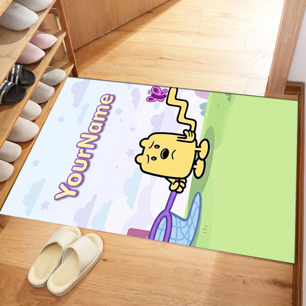 Wow! Wow! Wubbzy Personalized Name Floor Mat Design for Foyer Living Rooms Bedrooms Balcony Anti-slip Rug Decorate Offices