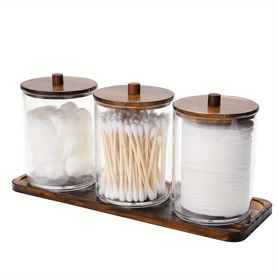 

Clear Bathroom Containers Dispenser for Storage Box 3pcs 10 Oz Cotton Swab/Ball/Pad Holder with Vanity Tray, Qtip Apothecary Jar