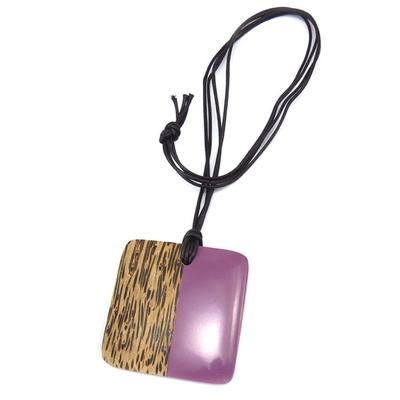 [R3227] - 'Kilimanjaro' Purple Brown Resin Necklace - 80 Cm - 65x65 Mm