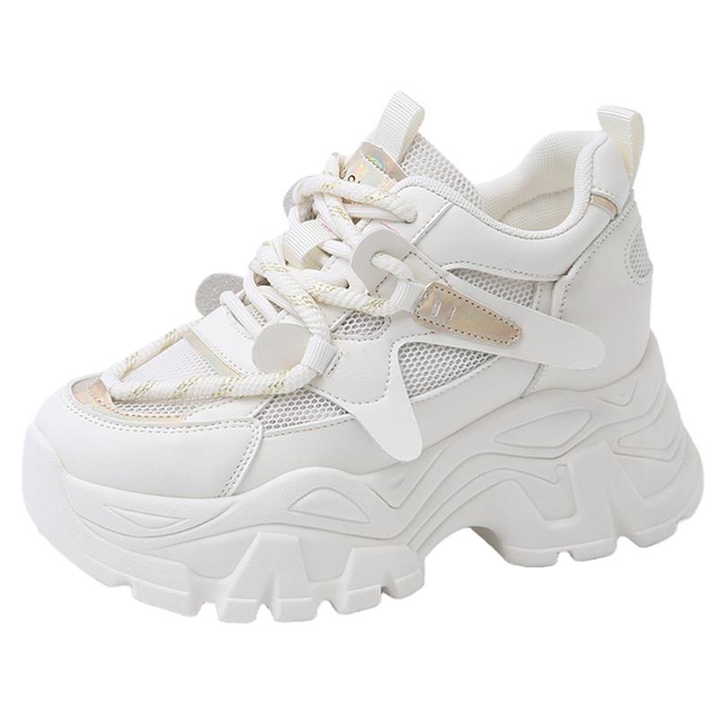 Fashion Breathable Mesh Platform Sneakers Women Spring Thick Bottom Non-Slip Casual Shoes Woman Lace-Up Chunky Sole Sports Shoes Ladies